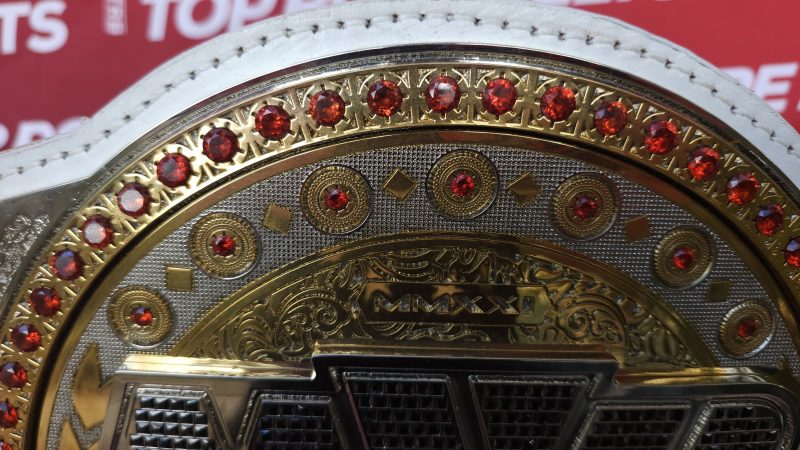 MVP-Paul-vs-Tyson Close-up of gold championship belt with red gems